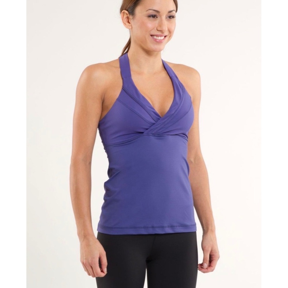 Lululemon Deep Breath Tank Top Size 6 Purple Crossover Racerback with Shelf Bra